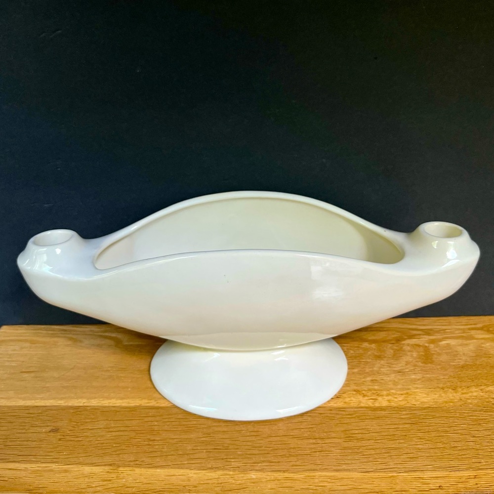 VTG Hull Console Bowl Double Candle Holder Planter Mid-century Modern MCM White